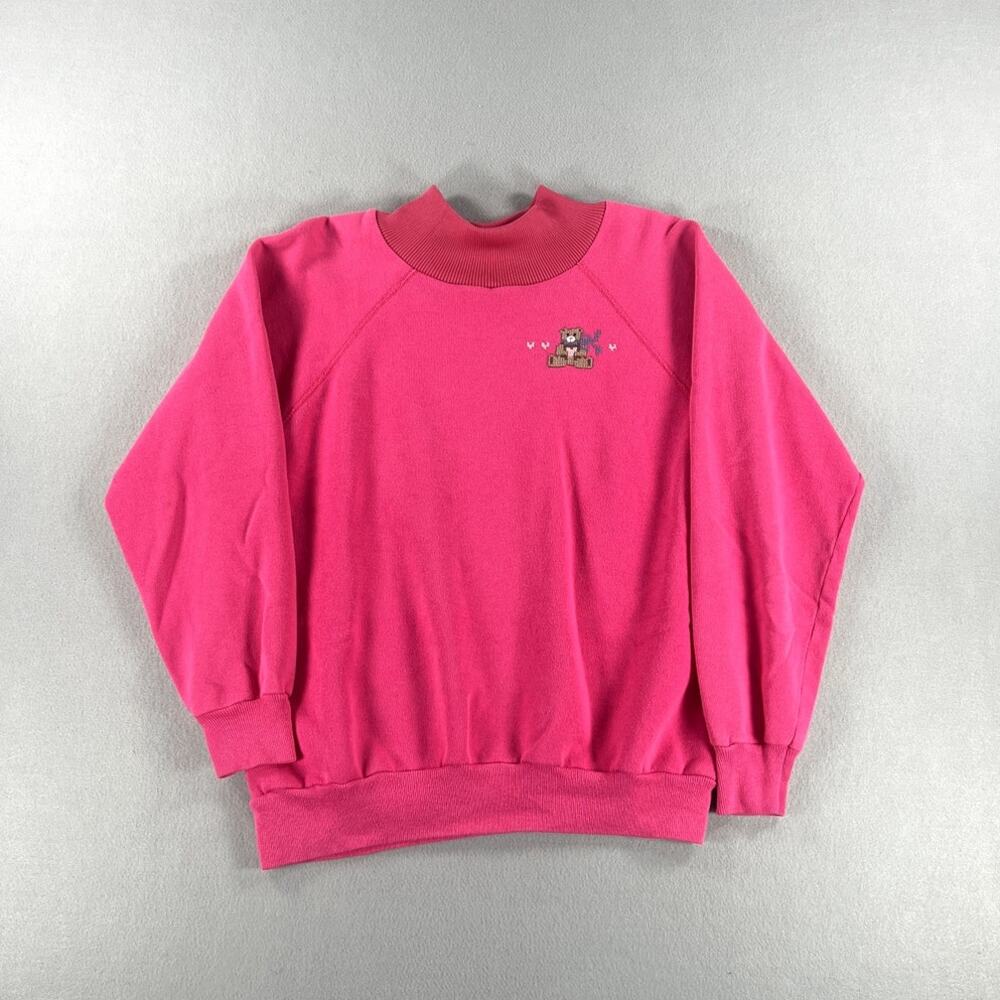 Vintage 90s Pannil By Hanes Pink Raglan Mock Crewneck Womens Size Large‎ Bear